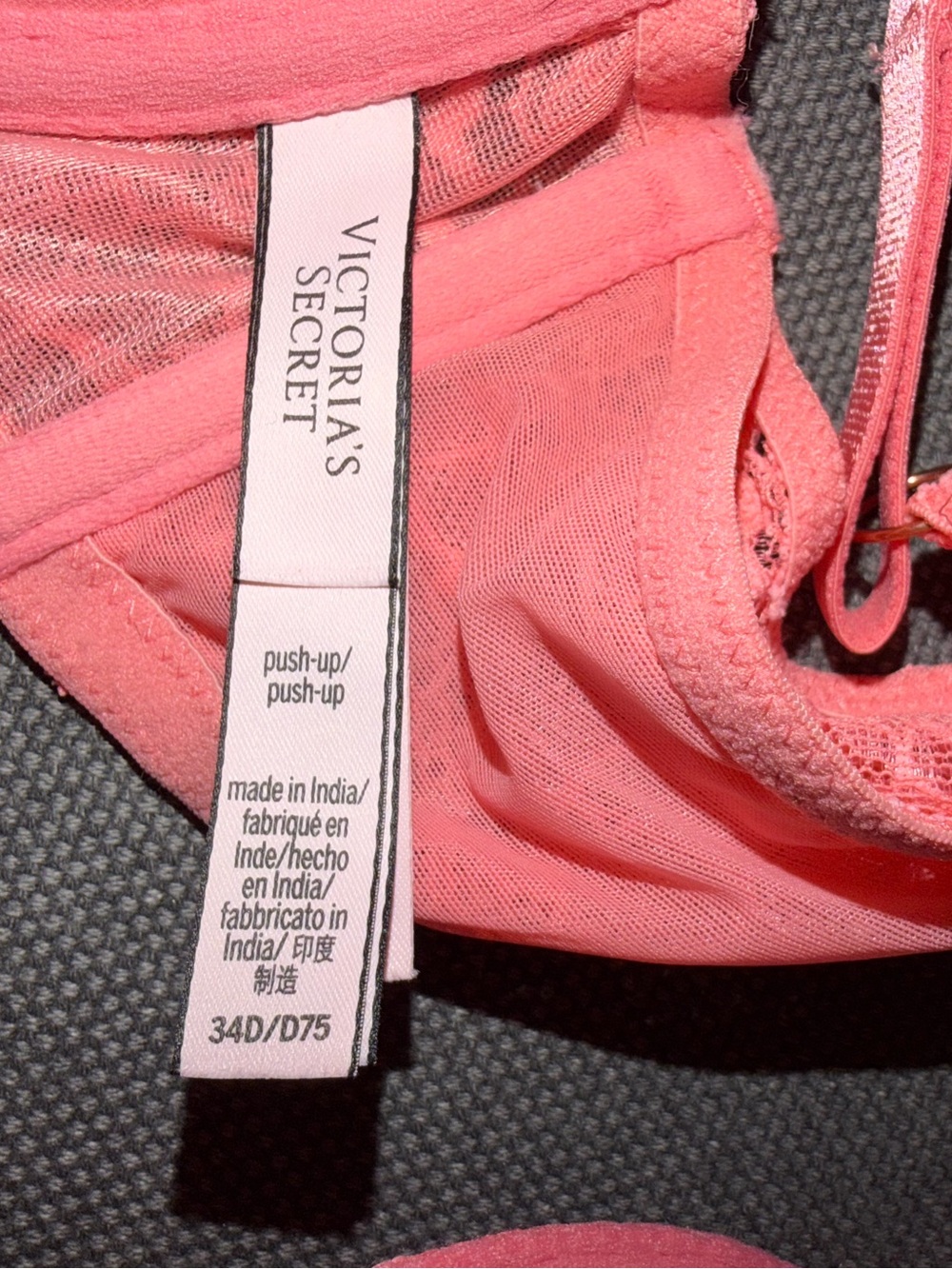 Victoria Secret Lace Racerback Push-Up Bra - Coral Pink. Sz 34D - Picture 6 of 7